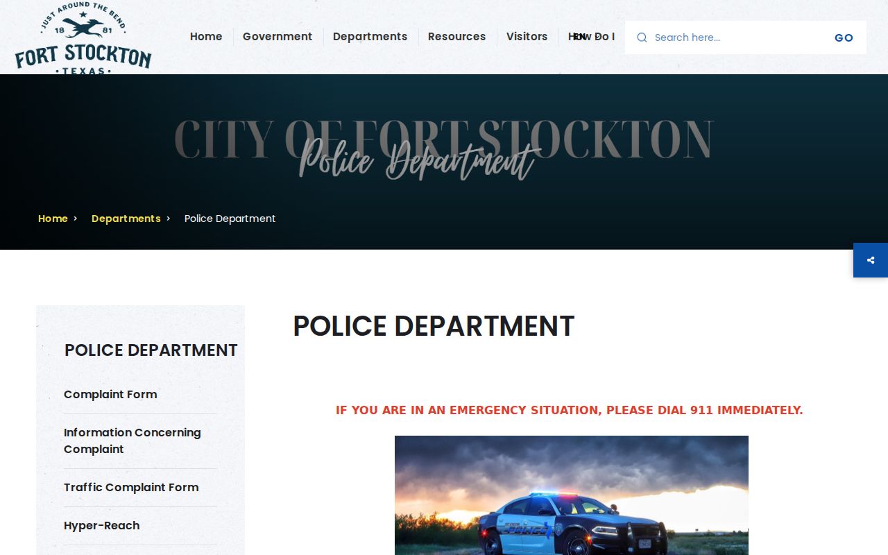 Fort Stockton Police Department official contact page