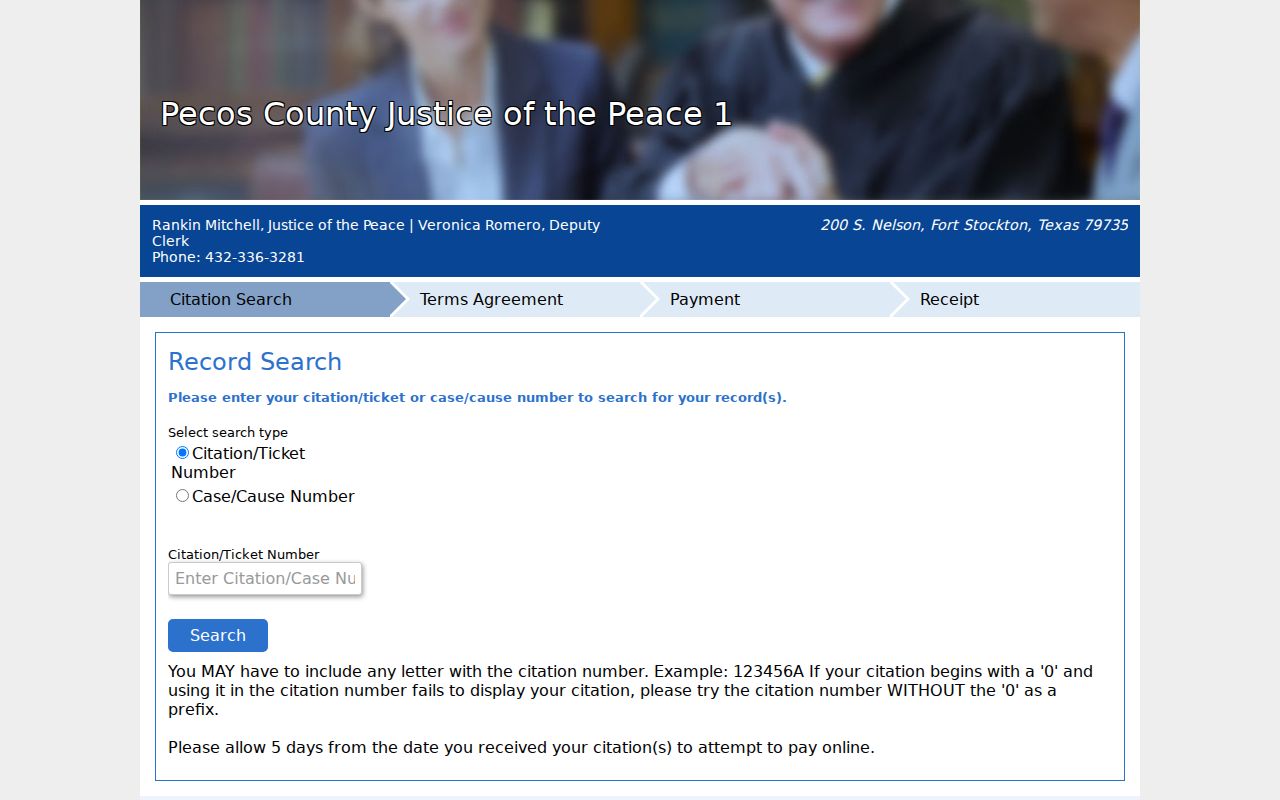 Pecos County JP1 nCourt citation and case-number search
