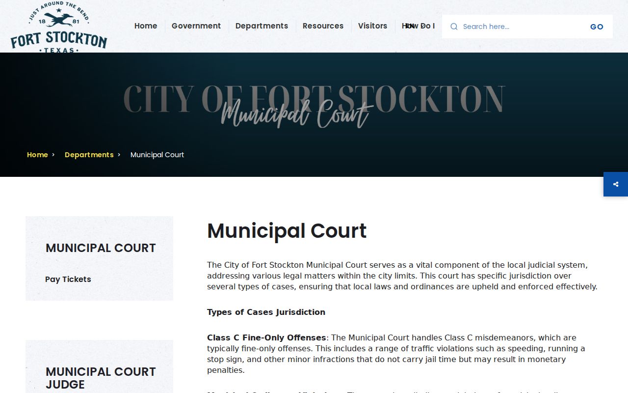Fort Stockton Municipal Court official jurisdiction and contact page