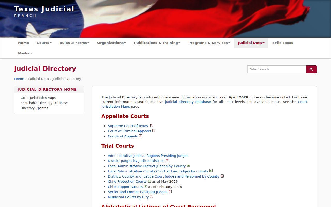 Texas Judicial Branch court directory interface