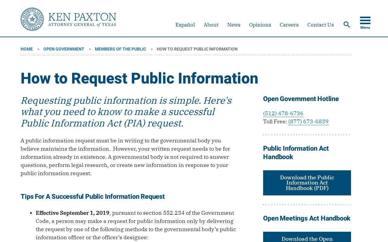 Texas Attorney General public-information request instructions