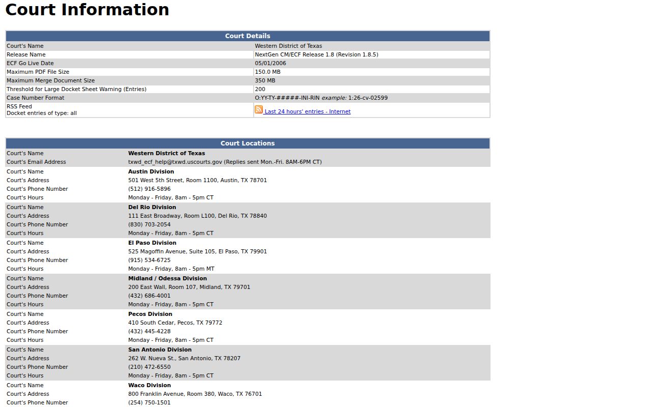Western District of Texas Pecos Division court information page