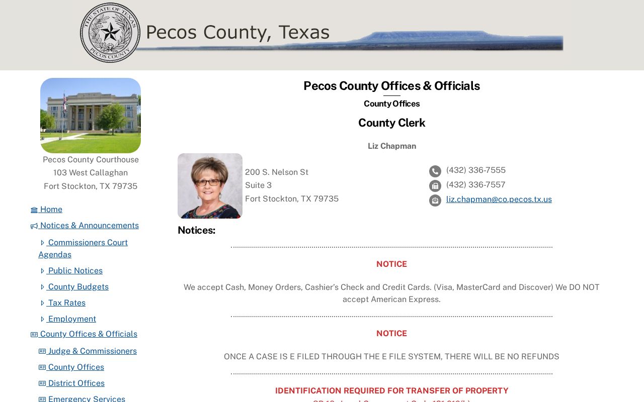 Pecos County Clerk official contact and records page